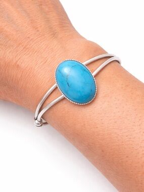 Western Turquoise Cuff Bracelet Silver Tone Faux Cuff Bracelet Native American